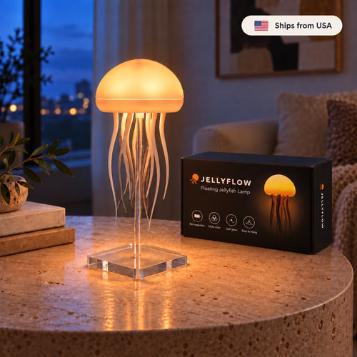 Jellyflow Standard lamp with transparent stand and branded box, ships from USA