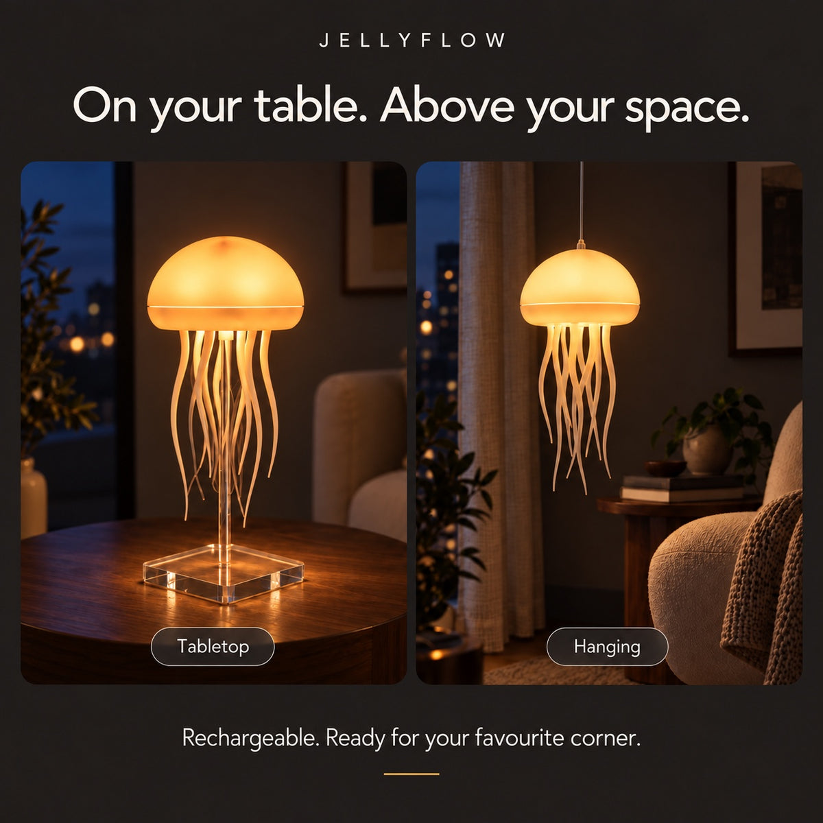 Jellyflow on a tabletop or hanging in your home